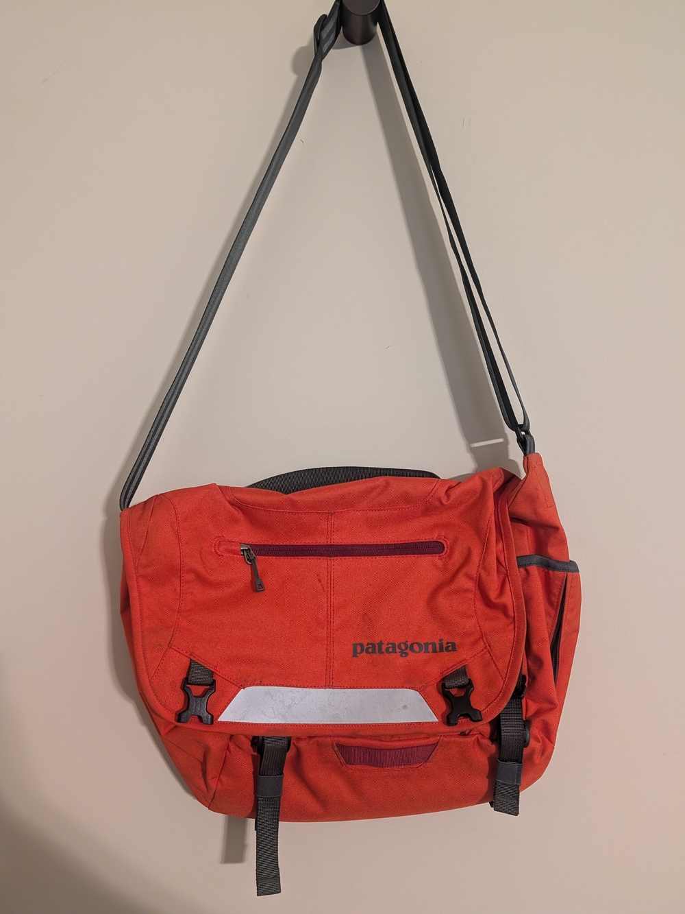 Patagonia Orange Messenger Bag with Reflective Accent